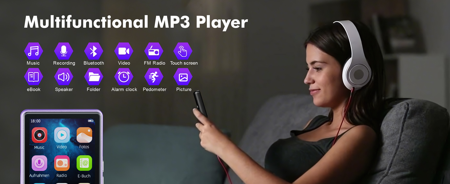 64GB MP3 Player with Bluetooth 5.3,Portable MP3 Player with Speaker for Kids