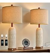 OYEARS 3-Way Dimmable Touch Control Table Lamp Set of 2 with Dual USB Charging Ports for Bedroom ...