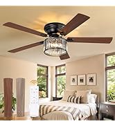 56 Inch Farmhouse Chandelier Ceiling Fan with Remote Control, Black Indoor Crystal Ceiling Fan wi...