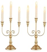 Romadedi Candelabra Gold Candle Holders - 3 Arm 11.8" Wedding Candlestick Holder for Theme Party ...