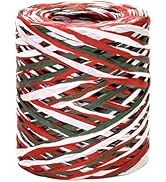 G2PLUS Christmas Raffia Ribbon, 525 Feet Colored Raffia Paper Ribbon, Matte White Red Green Packi...