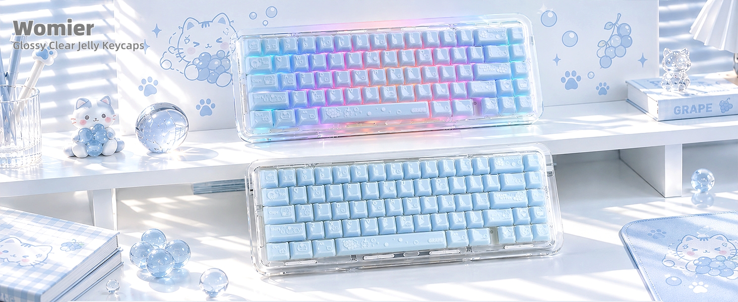 Shine through Keycaps Set OEM Profile, Cute Custom Keycaps, Jelly Keycaps, Clear Cute Keycaps