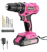 ValueMax Pink Cordless Drill Set, 20V Lithium-ion Power Drill Set with LED Light and Magnetic Hol...