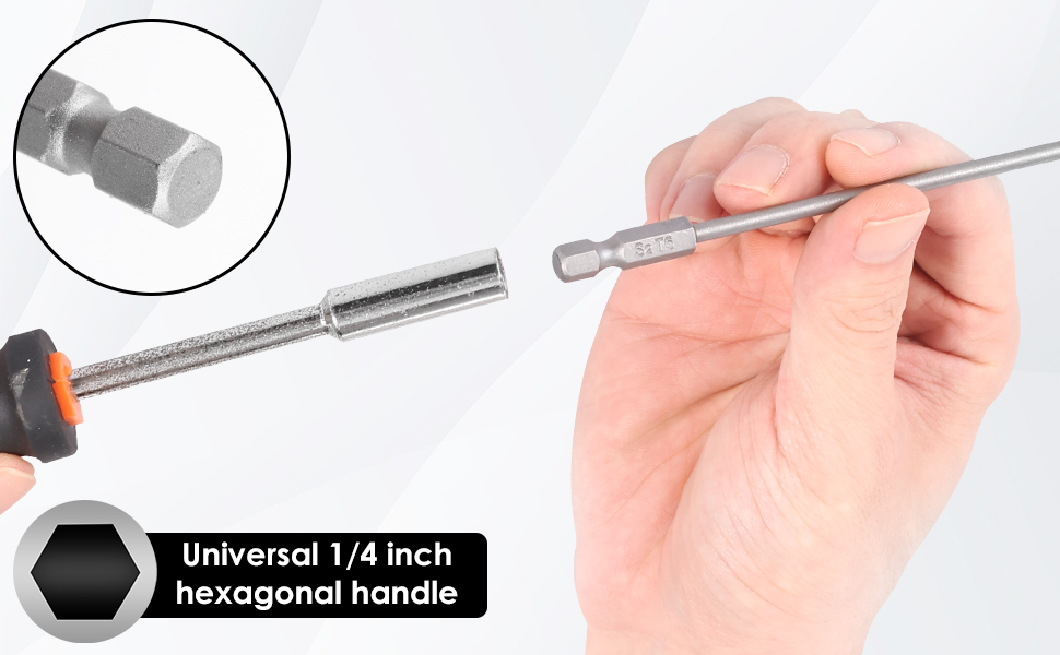 Universal 1/4 inch hexagonal handle