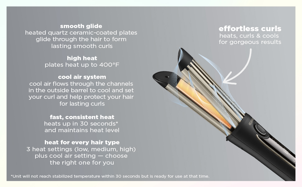 Smooth Glide with heated quartz ceramic-coated plates. High Heat. Fast, consistent heat. 