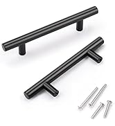 KNOBWELL 25 Pack Black Round Kitchen Cabinet Pulls, 3-1/2 inch Hole Center, Black Stainless Steel...