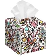 BLYKVGHQ Scattered Cosmetics Tissue Box Cover Square, Perfume and Lipstick Tissue Box Holder with...