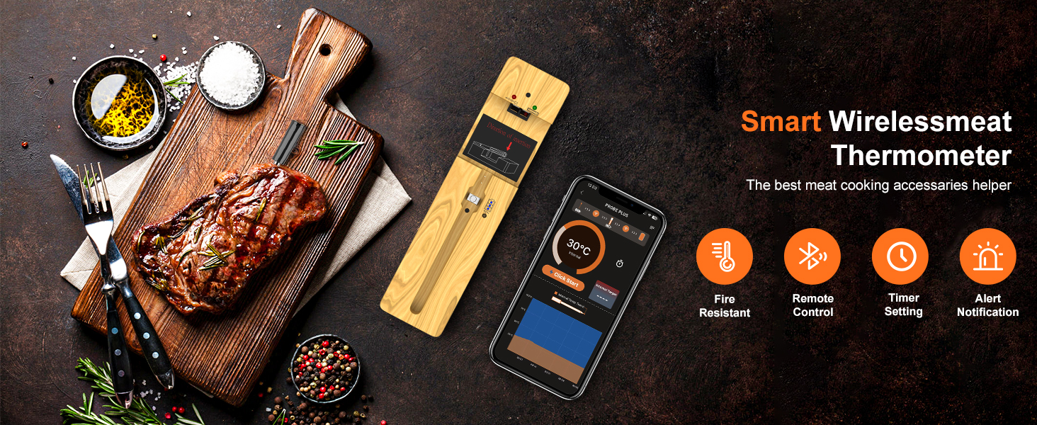 Plus Wireless Meat Thermometer Bluetooth with Probe for Grilling/Cooking