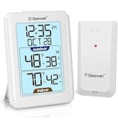 GEEVON Digital Hygrometer Indoor Outdoor Thermometer Wireless with Clock, Backlight Temperature G...