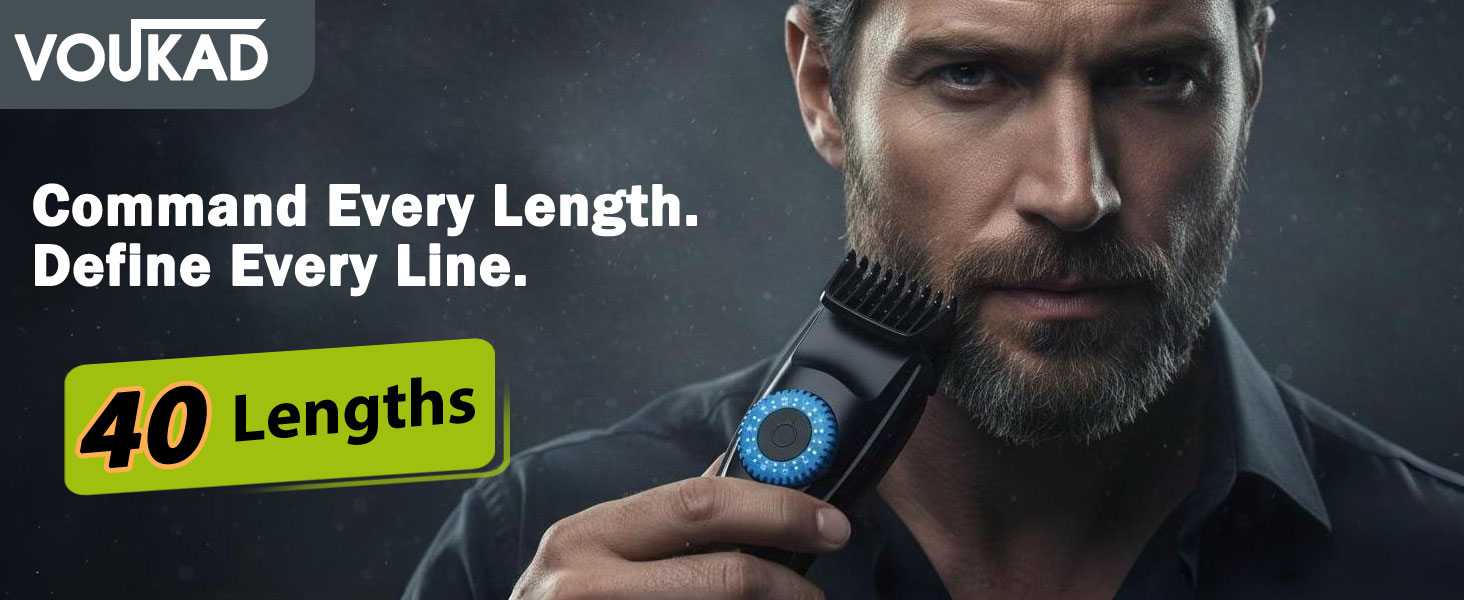 Cordless beard trimmer for men with 240 minute battery life and blue precision dial.