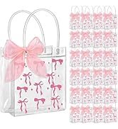 24Pcs Pink Bow Clear PVC Gift Bags With Handles 8 Inches Coquette Transparent Bow Party Favor Bag...