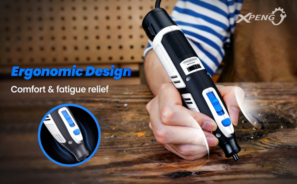 12V Cordless Rotary Tool ergonomic grip comfortable design for woodworking crafting fatigue relief