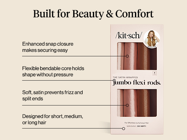 Kitsch Satin Hair Curlers, Heatless Curling Rod - Jumbo Flexi Rod,