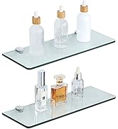 SAYAYO Floating Glass Shelves for Bathroom, Tempered Glass Shelf for Wall 15 x 5 Inch 2 Pack, Clear