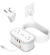 European Travel Plug Adapter, US to Europe Plug Adapter 2 Outlets 3 USB Ports, 5ft Power Cord wit...