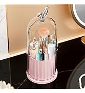 Toothbrush Holder with Sliding Lid, Toothbrush Holders for Bathrooms,360° Rotating Makeup Brush S...
