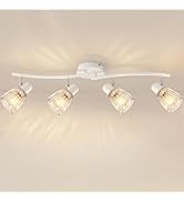 HiBay 4-Light Track Lighting White, Adjustable Modern Ceiling Light Fixture w/Glass Shades, Flush...