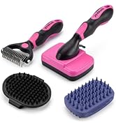 PETIMP STORE Dog Brush Kit for Grooming Short &amp; Long Haired Dogs &amp; Cats, 4-in-1 Pet Grooming Set ...