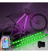 2 Pcs 16in Bike Lights for Night Riding with Battery Box, Lots Flashing Modes App Control RGB Ska...