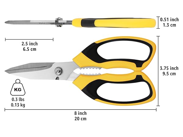 8-inch yellow and black utility scissors all purpose heavy duty size and weight