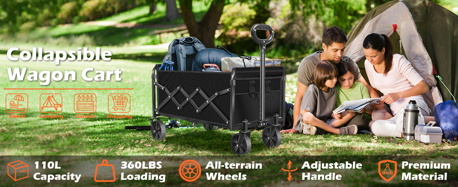 Collapsible Wagons Carts Foldable Wagon, Foldable Wagon Cart with Wheels, Folding Wago