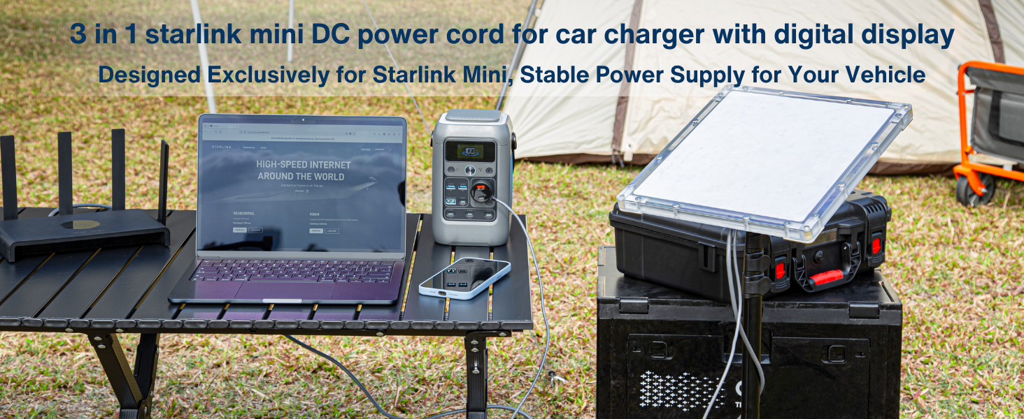 3 in 1 starlink mini DC power cord for car charger with digital display