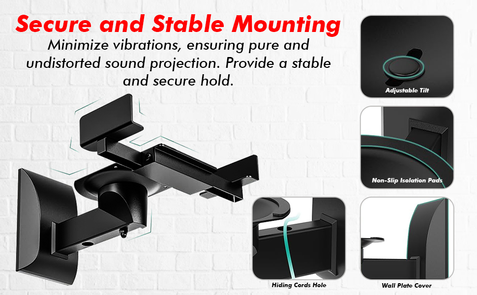 Speaker Wall Mount Adjustable Shelf Holder Swivel 180 Degree 15 Inch Speakers Pair Holds