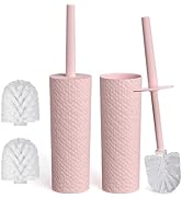 Topsky 2 Pack Compact Toilet Brush &amp; Holder Set, Plastic Round Barrel Loo Brush with 2 Replacemen...
