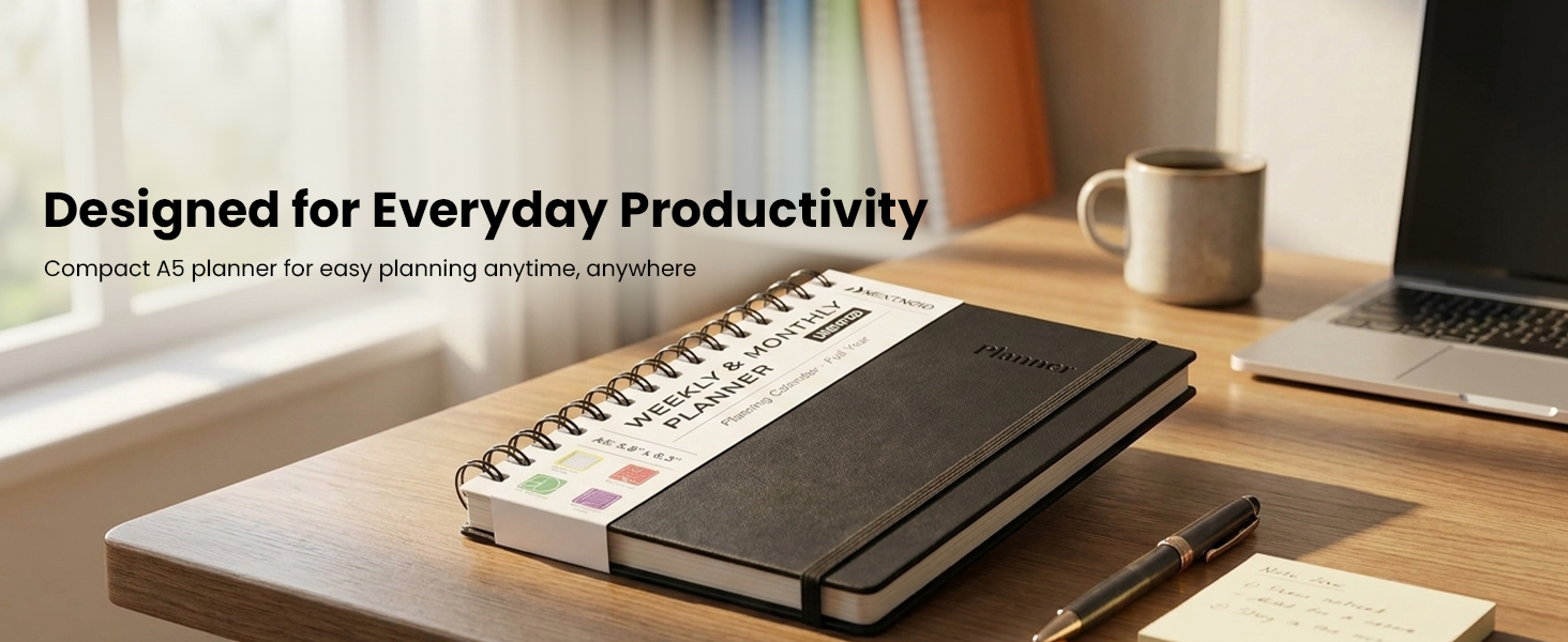 Undated Monthly and Weekly Planner - 12 Month Calendar Planner Notebook with Week Days