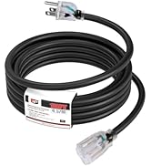 EP 15Ft 14/3 Lighted Outdoor Extension Cord - 14 Gauge 3 Prong SJTW Heavy Duty Black Extension Ca...