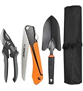 URASISTO 4 pcs Garden Tool Set -Trowel, Folding Saw, Pruner, Gardening Gloves,Roll Up Carry Bag I...