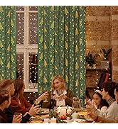 Green Sheer Christmas Living Room Decor, Sheer Gold Christmas Tree Santa Claus Pattern Decorative...