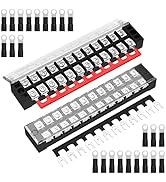 Joinfworld 35A Terminal Block 12 Position Screw Terminal Strip Dual Row with Cover and 12 Positio...