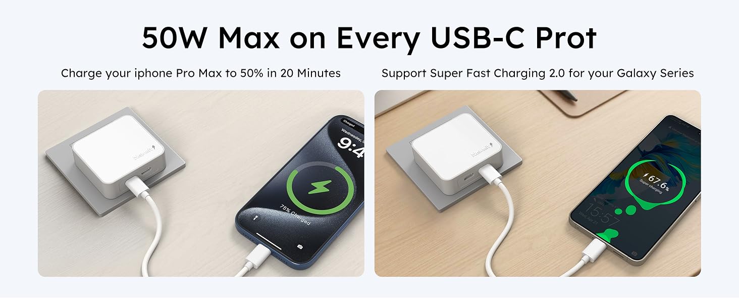 50W Dual USB C Wall Charger