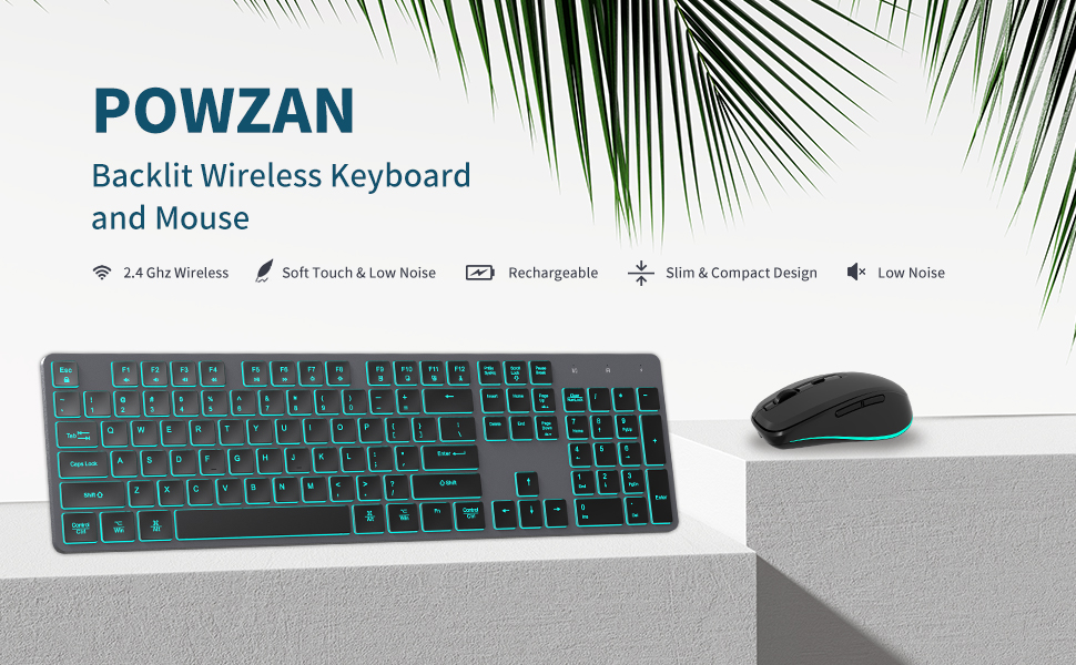 POWZAN Wireless Backlit Keyboard and Mouse Combo