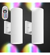 INTWELL RGB Wall Light,Up and Down Wall Lights Color Changing Wall Sconces with Remote for Patio ...