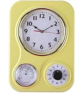 Lily's Home - 9.5 Inch x 12.5 Inch - Retro Kitchen Wall Clock, Vintage Wall Clock with a Thermome...