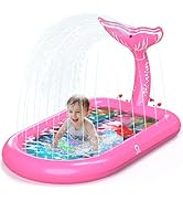 QPAU Splash Pads for Toddlers 1-3, Pink Mermaid Toy Splash Pad for Kids, Outdoor Play Mat for Bab...