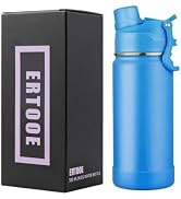 Insulated Water Bottle 16oz, Stainless Steel Double Wall Vacuum Sports Flask with 2-in-1 Straw &amp; ...