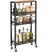 Slim Rolling Cart, 4-Tier Narrow Kitchen Storage Cart, Slim Utility Cart on Wheel, Skinny Bathroo...