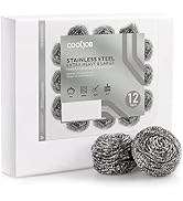 COOLJOB 6/12 Pack Stainless Steel Scrubber Sponges, Heavy Duty Tough Metal Scouring Pads for Dish...