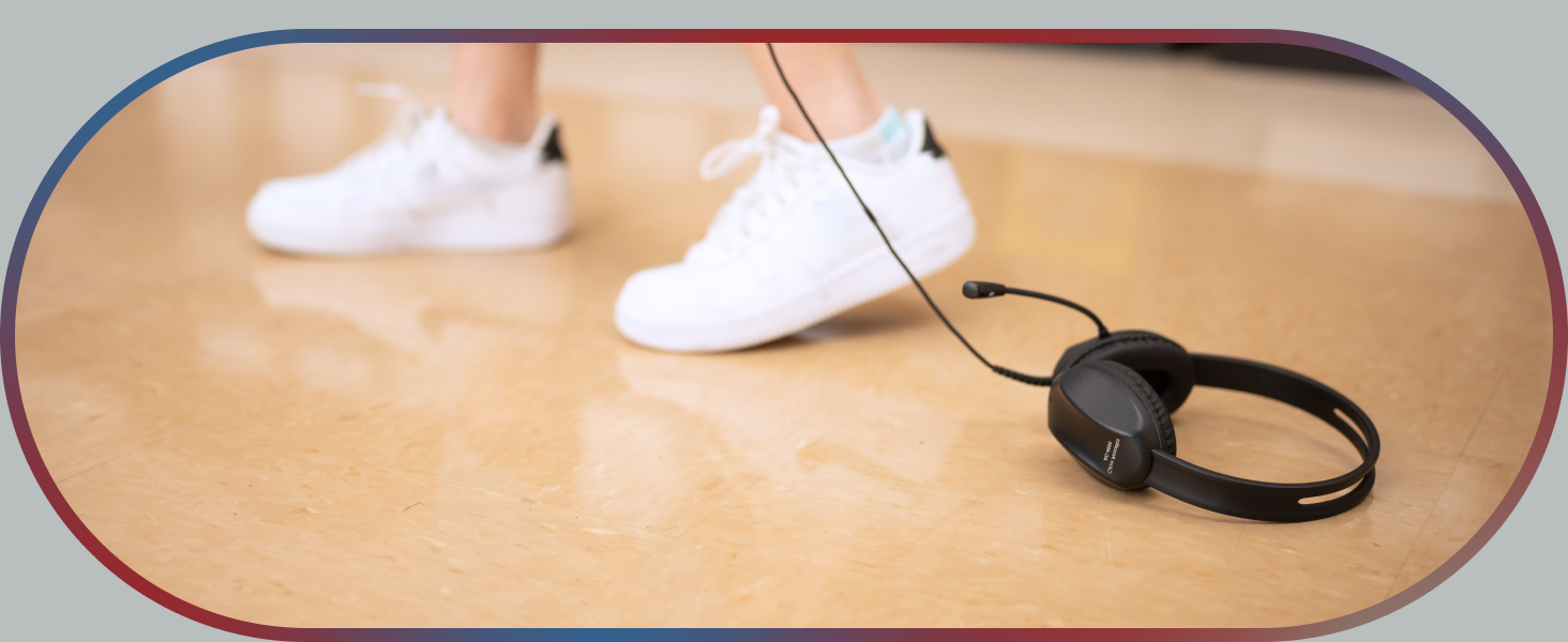 A Cyber Acoustics headset being drug on the floor