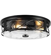 16 Inch Large Flush Mount Ceiling Light with Seeded Glass, 3-Light Black Round Ceiling Lamp, Mode...