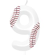 Number 9 White red Baseball Birthday Candles &amp; Cake Topper - Baseball Themed Candle Number Birthd...