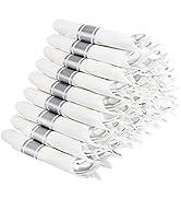 COLOSUS 50 Pack Pre Rolled Disposable Silver Plastic Silverware -Pre Rolled Napkin Cutlery set in...