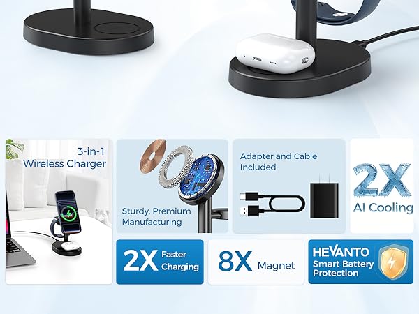 magsafe charger stand 3 in 1 magnetic wireless charging station apple watch iphone 17 16 15 airpods