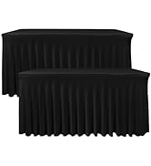 Nasitos Black Table Skirt for 6 Foot Rectangle Tables, 2 Pack - 72 x 30 Inch - Stretch Spandex Fi...