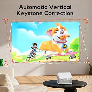 Modern interior living space with white furniture and mounted display screen showing animated content.