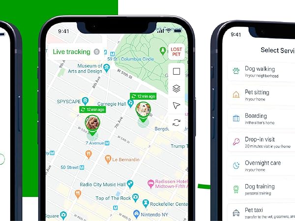 android and ios app helps track and locate gps tracker on collar of big pet or dog