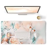 Colorful Star Floral Desk Pad for Women Girls Waterproof Large Mouse Pad for Desk 31.5